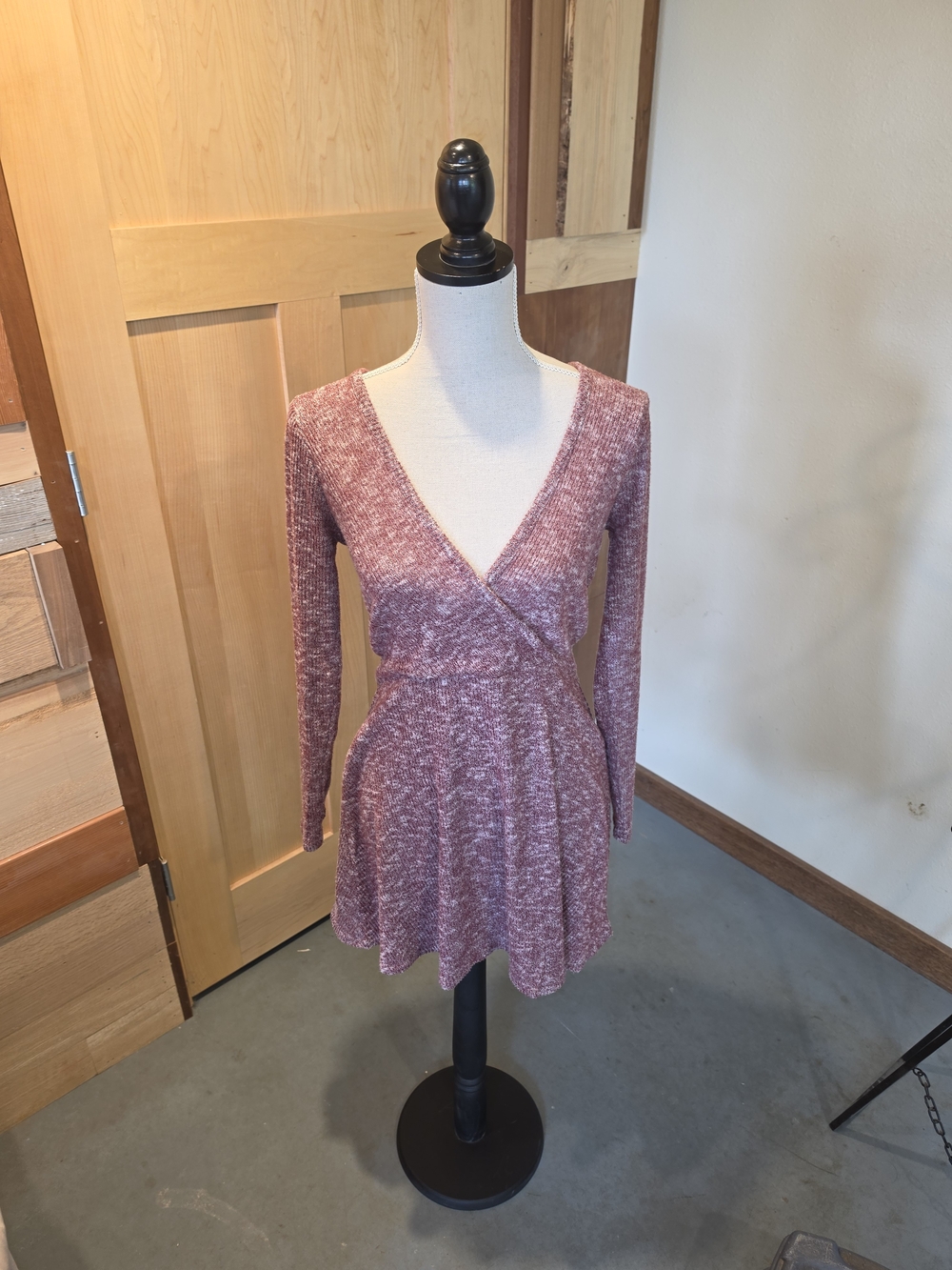 Urban Outfitters Mauve Wrap Long-Sleeve Mini Dress